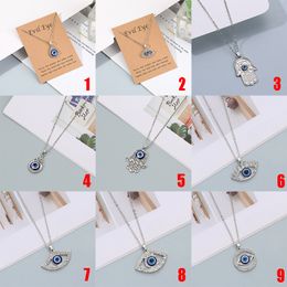 Silver Color Crystal Hand Hamsa Evil Eye Necklace For WomenTurkish Blue Eye Sweater Clavicle Chain Jewelry