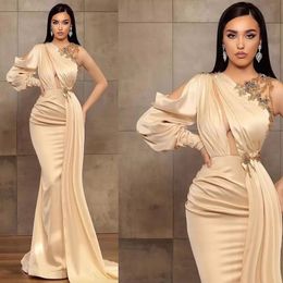 Stain 2023 Elegant Champagne Prom Dresses Women Mermaid Evening Gowns with Train Custom Made Beads Crystal Formal Party Dress