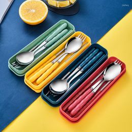 Dinnerware Sets Cutlery SET Stainless Steel Kitchen Gadget Accessories Children With Boxes To Work And School Students Spoon Chopsticks