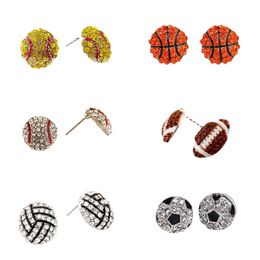 Sports Softball Stud Earrings Party Supplies Crystal Rhinestone Basketball Baseball Rugby Softballs Earring 8 Style