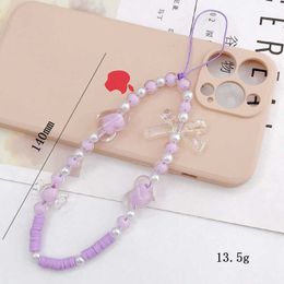 1PC Cell Phone Straps Charms Cute Bear Butterfly Charm Chain Handmade Pearl Heart Beaded Pendant Telephone Strap Women DIY Jewelry Accessories
