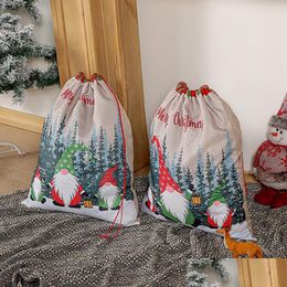 Christmas Decorations Bag Size Merry Christmas Dstring Cartoon Stanta Print Children Candy Gift Bags Home Decor Drop Delivery Garden Dhpv6