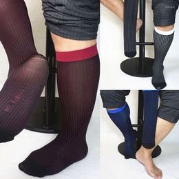 Men's Socks Tube Male Business Dress Men Sheer Exotic Formal Wear Suit Transparent Stripe Breathable Stocking