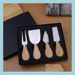 Cheese Tools 4Pcs/Set Cheese Knife Sets Stainless Steel Butter With Wood Handle Knives Kitchen Tool Drop Delivery Home Garden Dining Dh8Vr