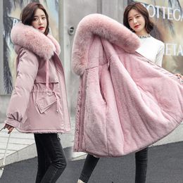 Women's Trench Coats Winter Coat Women Clothing Korean Slim Parkas With Fur Collar Plush Thickened Cotton And Jackets Parka Femme LM322