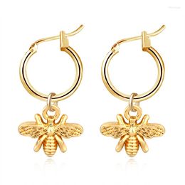 Hoop Earrings 1Pair European Stereoscopic Trend Cute Bee With Pendant Gold Metal Colour Lovely Fashion Jewellery E542-T2