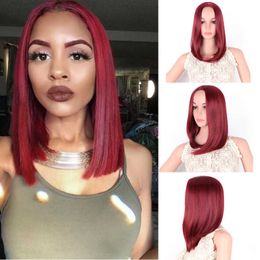 Women's Wigs Fashion Wine Red Micro Roll Inner Buckle Medium Long Straight Hair Chemical Fiber Head Cover