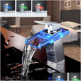 Bidet Faucets Bathroom Waterfall Led Faucet. Glass Brass Basin Mixer Tap Deck Mounted Sink T200107 Drop Delivery Home Garden Faucets Dh7At