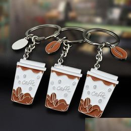 Key Rings Metal Coffee Bean Cup Key Ring Enamel Keychain Bag Hanging Fashion Jewellery Drop Delivery Dhova