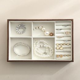 Jewelry Pouches Wooden Storage Tray Box With Lid Display Case For Drawer Organizer Bracelet Brooch Ring