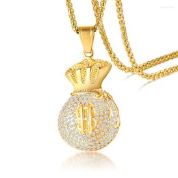 Pendant Necklaces High Quality Stainless Steel Men Chain Pendants Gold Lucky Purse Attractive Rhinestone Wealth Rolling Jewellery For