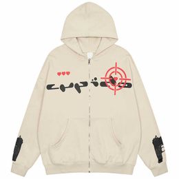Women's Jackets Hip Hop Streetwear Hooded Gun Aimed Heart Graphic Jacket Coat Vintage Harajuku Zip Up Sweatshirt punk gothic long sleeve size T221105