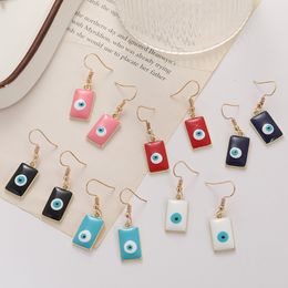 Colored Enamel Evil Eye Dangle Earrings For WomenTurkish Blue Eye Rectangle Pendant Earring Wedding Party Jewely