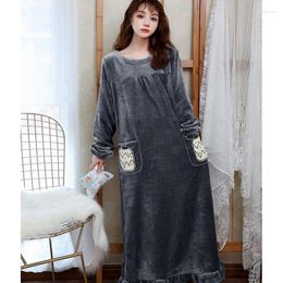 Women's Sleepwear Casual Long Night Dress Women Flannel Warm Nightgowns Sleeve Loose Home Clothes Sexy Nightwear Kimono Robes