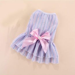 Dog Apparel Pet Skirt Bow Pearl Lovely Dress Summer Striped Thin Cat Dogs Stripes Butterfly Puppy Pets Clothes