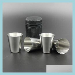 Wine Glasses 4Pcs/Set 30Ml Portable Wine Cup Set Stainless Steel Glasses Drinking Liquor Alcohol Whisky Vodka Mug Travel Barware Acc Dhi8A