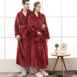 Women's Sleepwear Bathrobe Women Winter Coral Fleece Thick Robe Long Comfort Flannel Men Casual Loose Soft Unisex Dressing Gown