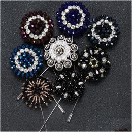 Pins Brooches Pins Brooches Fashion Men Brooch Flower Lapel Pin 4Cm Suit Boutonniere 8 Colors Button Broochers Beads Handmade Drop Dhqys