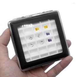 Jewellery Pouches 1pcs Black White 30 Grids Metal Bare Stone Box With Soft Silicone Mat Transparent Glass Cover For Diamond Exhibition