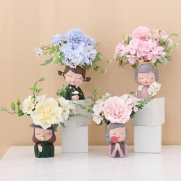 Decorative Flowers Nordic Home Decor Artificial Living Room Year's Gardening Table Decoration Resin Flower Vase Party Ornaments Gift