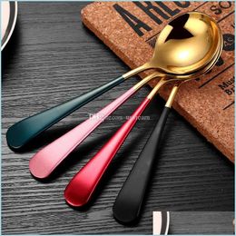 Spoons Gold Stainless Steel Ice Cream Dessert Spoon Candy Handle Coffee Kitchen Bar Flatware Tableware Drop Delivery Home Garden Dini Dh3Bi