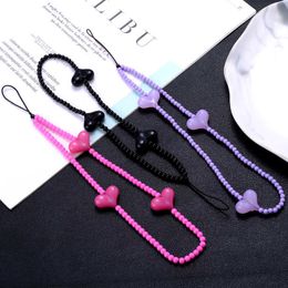 1PC Cell Phone Straps Charms Mobile Chain 3 Colour Heart-Shaped Beads Cellphone Strap Lanyard Hanging Anti-Lost Women Jewellery Accessories