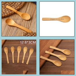 Spoons 12.8X3Cm Bamboo Spoon Ice Cream Honey Spoons Baby Kitchen Using Small Scoop Drop Delivery Home Garden Dining Bar Flatware Dhrzn