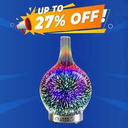 Essential Oils Diffusers 3D Fireworks Glass Vase Humidifier with 7 Color Led Night Light Aroma Oil Diffuser Cool Mist Maker for Home Office 221118