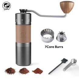 Manual Coffee Grinders iCafilas Grinder Portable Adjustable Stainless Steel 7 Core Burrs Professional Accessories Anti-Skid Collar 221118
