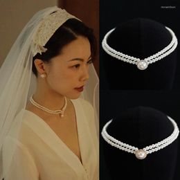 Choker European And American Retro Western Bride Wedding Necklace Double Pearl Simple All-match Accessories