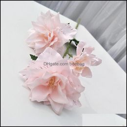 Decorative Flowers Wreaths Three Heads Simation Flowers Diy Manual Narcissu Peony Desktop Decorate Artificial Flower Fashion Arran Dhde1