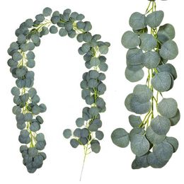 Decorative Flowers Wreaths Artificial Eucalyptus Vines Rattan Green Decoration For Jungle Weeding Golden Silver Fake Ivy Christmas Home Decor 221118