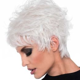 Women's Wigs Sier White Short Oblique Bangs and Anti Warped Hair