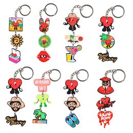 Cute Keychains Bad Bunny Shoes Jibitz Soft Pvc Pendant Croc Charms Decoration Keyrings Rings Accessories Favors Gift Cartoon Animal Heart Bag Jewelry