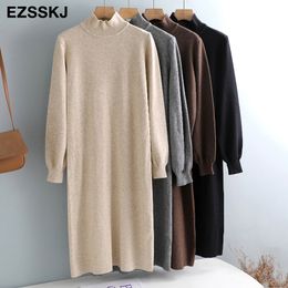 Casual Dresses Autumn Winter long thick Sweater Women turtleneck Lantern Sleeve straight cashmere maix female girl warm dress 221117