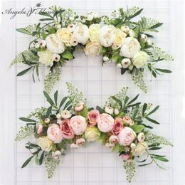 Decorative Flowers Wreaths Artificial Wreath Door Threshold Flower DIY Wedding Home Living Room Party Pendant Wall Decor Christmas Garland Gift Rose Peony 221117