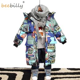 Down Coat Jacket for Boys Brand Hooded Winter Jackets Graffiti Camouflage Parkas For Teenagers Boys Thick Long Coat Kids Clothes 221118