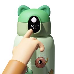 Water Bottles Cartoon Print Vacuum Themos with Straw Creative Kids Stainless Steel Smart Bottle Portable Outdoor Travel Supply 221118