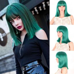 Women's Wigs Shoulder gth Straight Hair Dark Green Short Cos Animation