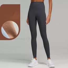 LU-jr911 Plush Yoga Pants Womens Brushed Outfit Running Slim Pants Exercise Adult High Waist Warm Fitness Wear Girls Elastic Skinny Sportswear