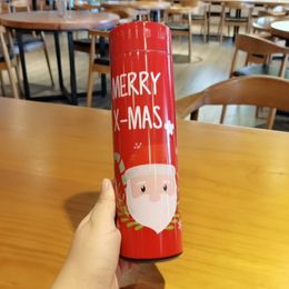 Water Bottles 500ml Christmas Vacuum Cup Creative Cartoon Cute Handy Of Tea And Separation Gift Straight Thermos 221118