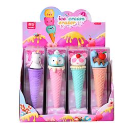 Erasers 12 pcs/lot Creative Animal Ice Cream Shape Eraser Cute Writing Drawing Rubber Pencil Stationery Kids Gifts 221118