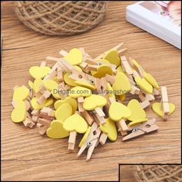 Party Decoration Party Decoration Sale 50Pcs/Pack Mini Heart Love Wooden Clothes Po Paper Peg Pin Clothespin Craft Postcard Clips Ho Dhtuk