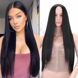 Women's Wigs Junsi Black Long Straight Hair Stitch Lace Hand Woven Quick Selling Headgear
