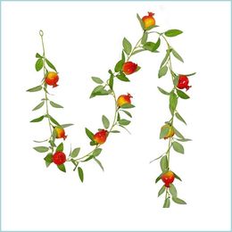 Decorative Flowers Wreaths Artificial Pomegranate Rattan Flower Wall Hanging Garland Simated Plant Leaves Vines Home Party Wedding Dhbju