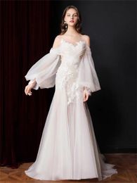 Свадебное платье для свадьбы 3D Applique с длинным рукавом High Cont Fn3094
