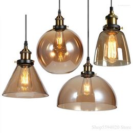 Pendant Lamps American Amber Glass Lamp Vintage E27 Edison Light Bulb Dinning Room Lights Hanglamp Home Decor Hanging