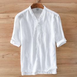 Men's Casual Shirts 2022 Summer Men Linen Cotton Shirt Half Sleeve Thin White Asian Size Male Vintage