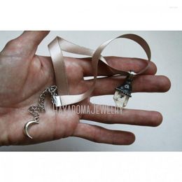 Chains NM43389 Petite Tibetan Quartz Crystal Point Satin Ribbon Choker Necklace Gemstone Layering Statement