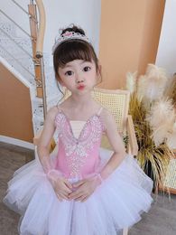 Stage Wear Children's Tutu Costumes Little Swan Dance Tu Fluffy Gauze Skirt Suspenders Girls Performance Clothing